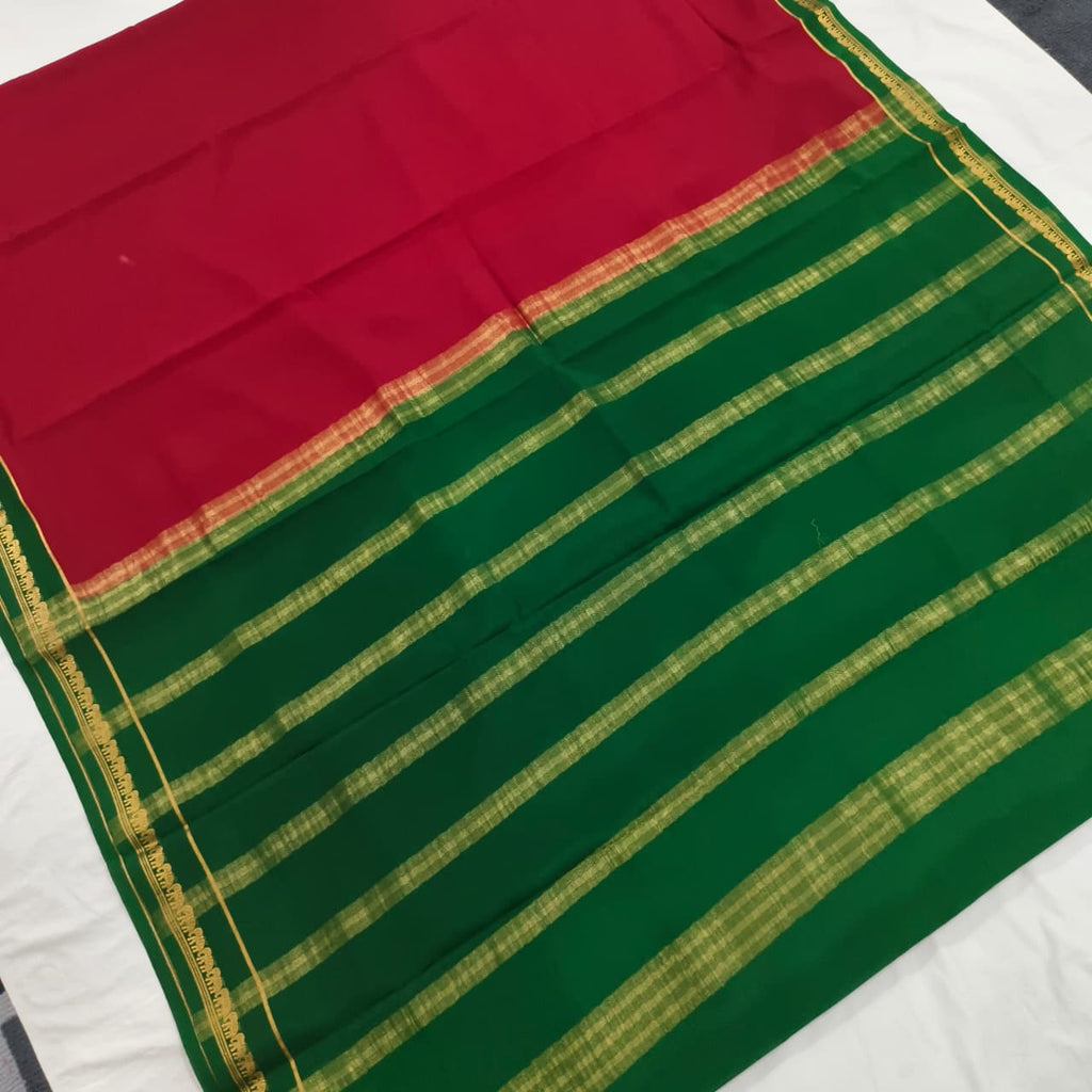 Pure Mysore Crepe Silk Saree – Maroon and Green