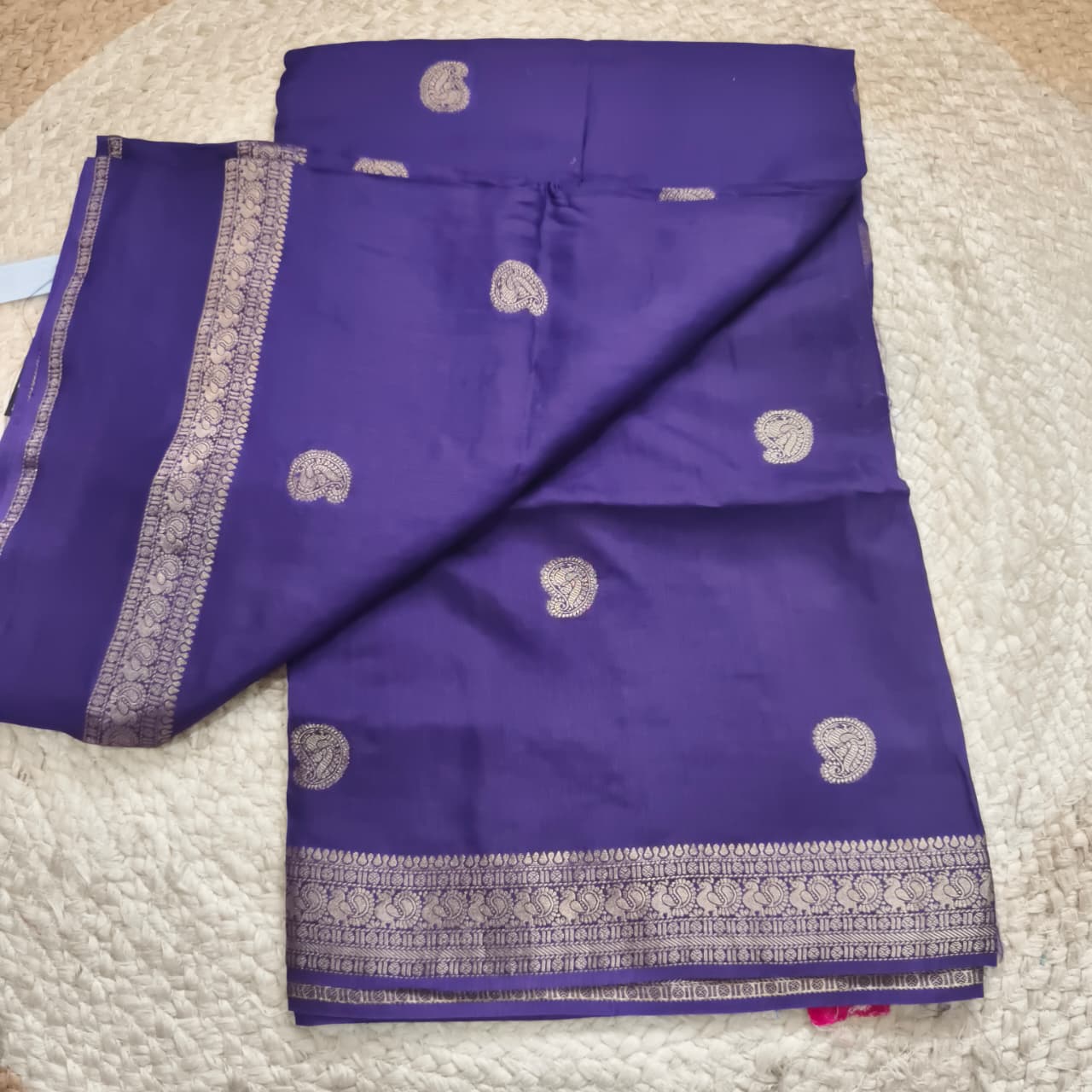 Purple Viscose Saree with Rani Pink Contrast blouse