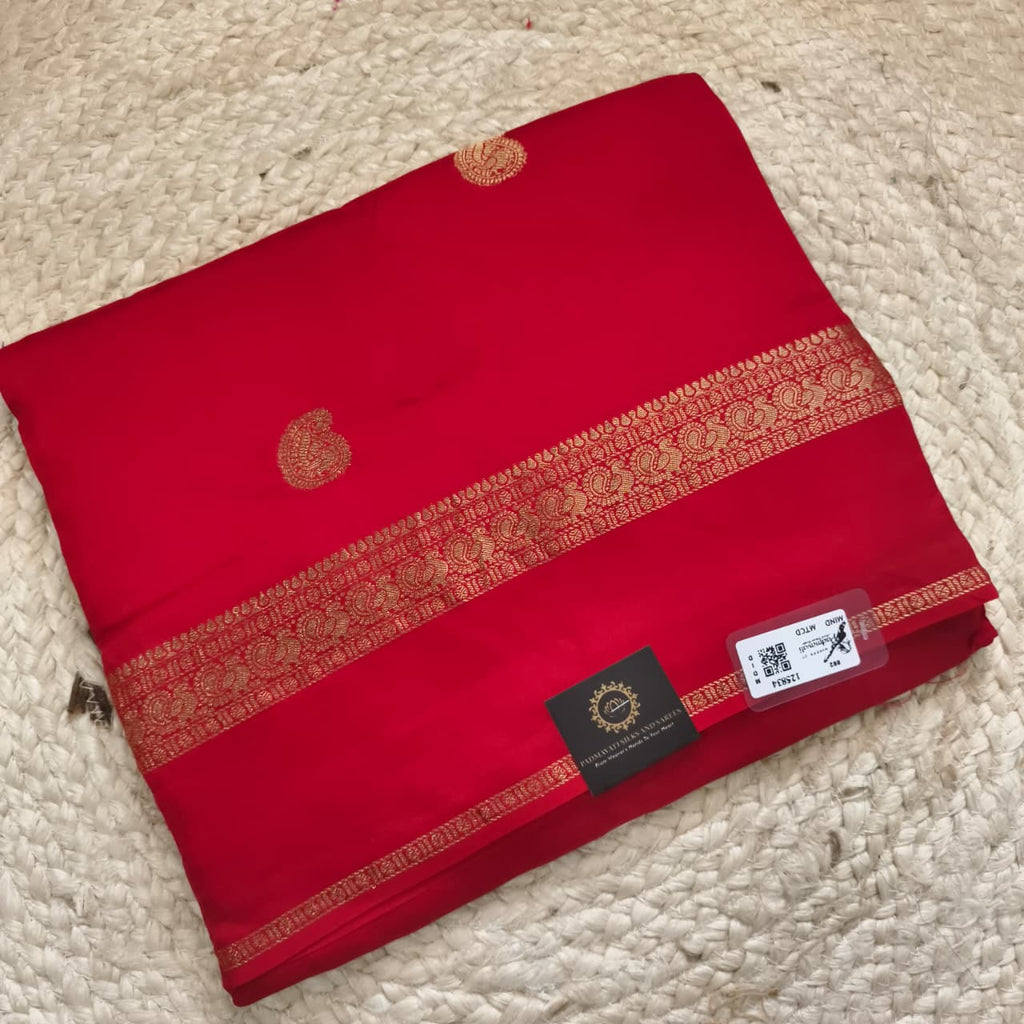 Red Viscose Saree with Green Contrast blouse