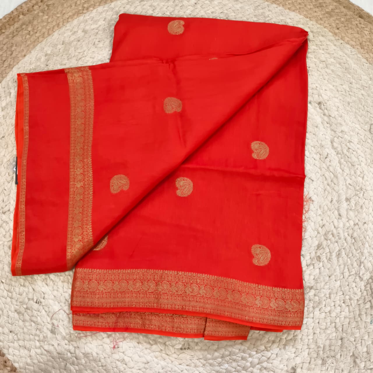 Orange Viscose Saree with Pink Contrast blouse