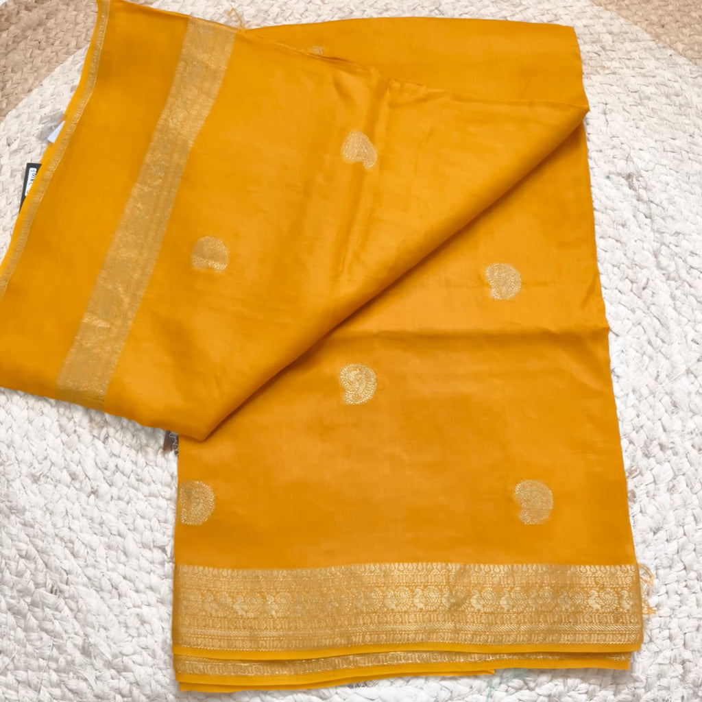 Yellow Viscose Saree with Green Contrast blouse