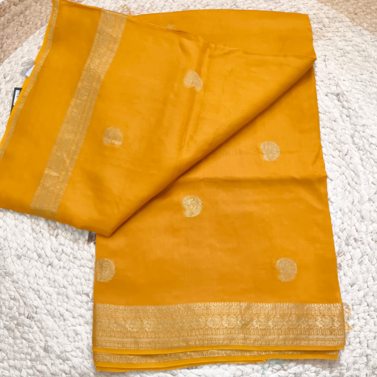 Yellow Viscose Saree with Green Contrast blouse