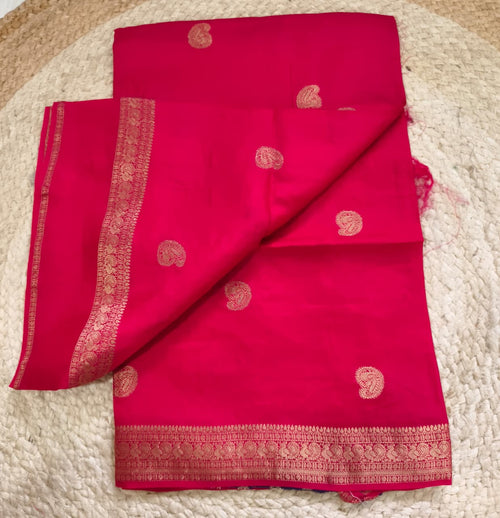 Pink Viscose Saree with Purple Contrast blouse