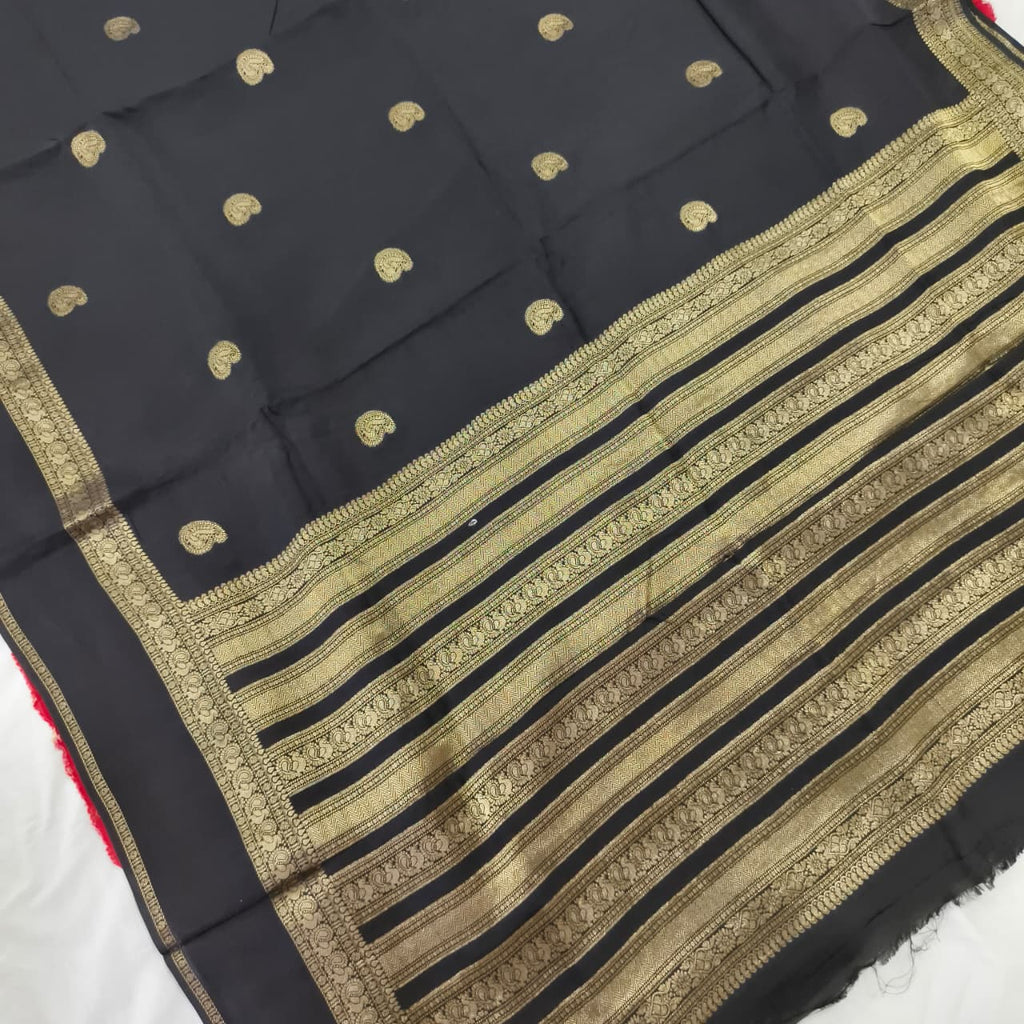 Black Viscose Saree with Red Contrast blouse