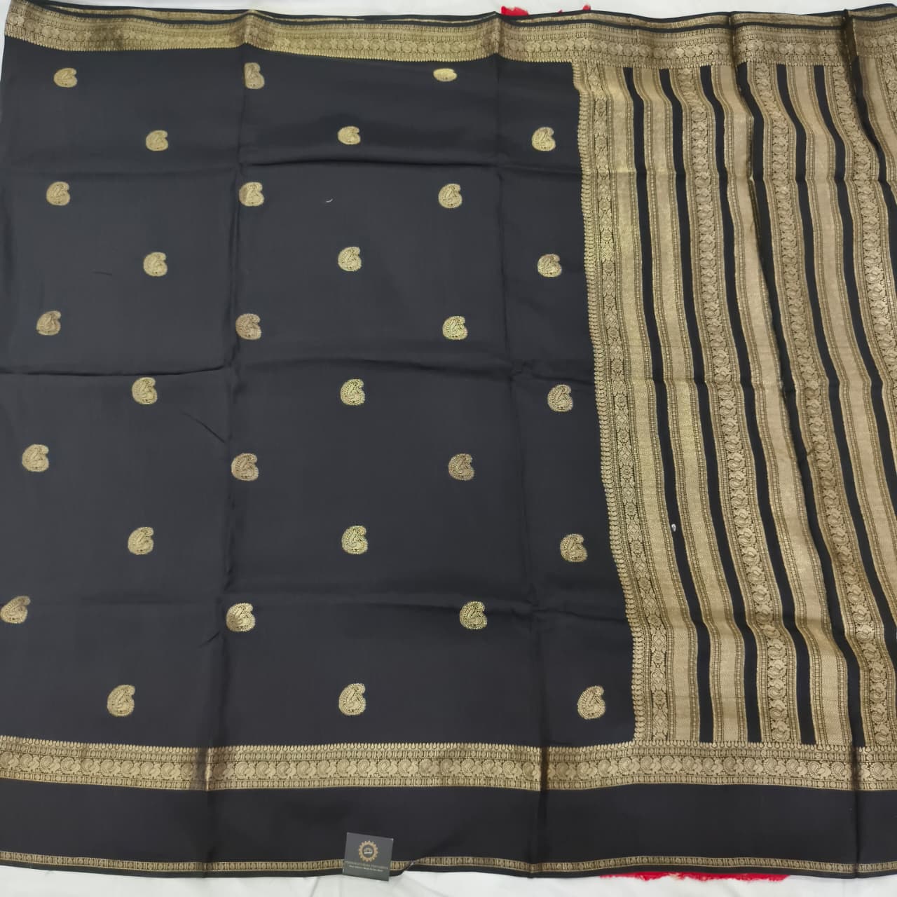 Black Viscose Saree with Red Contrast blouse
