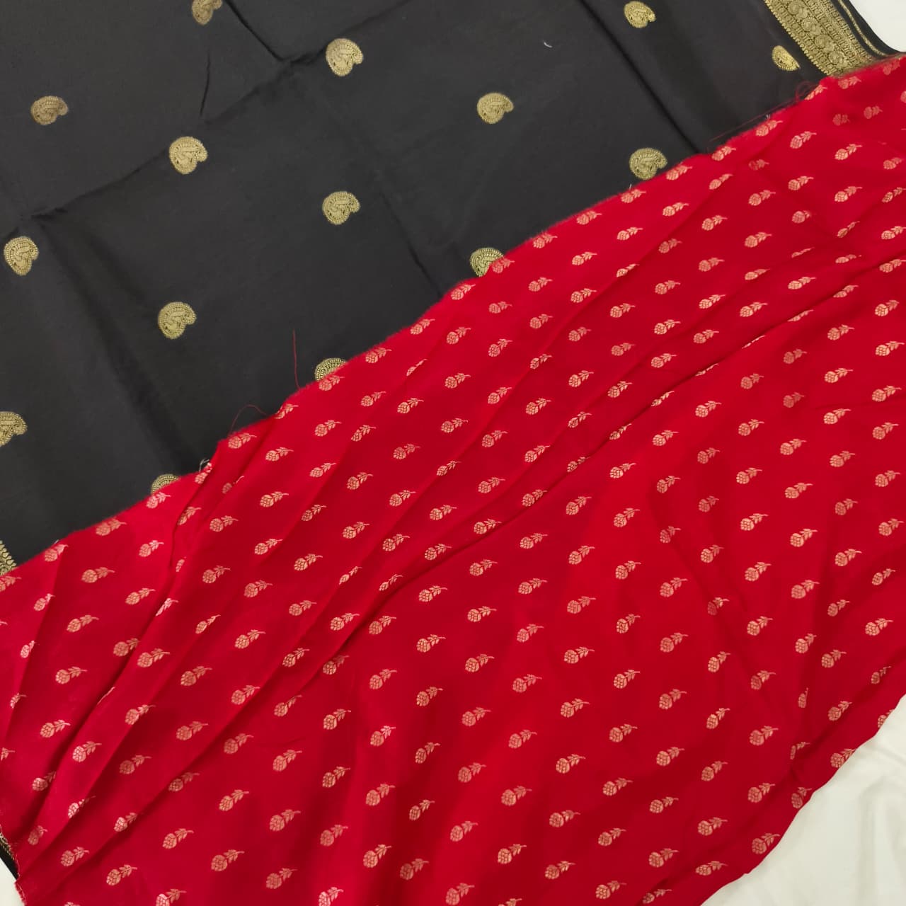 Black Viscose Saree with Red Contrast blouse