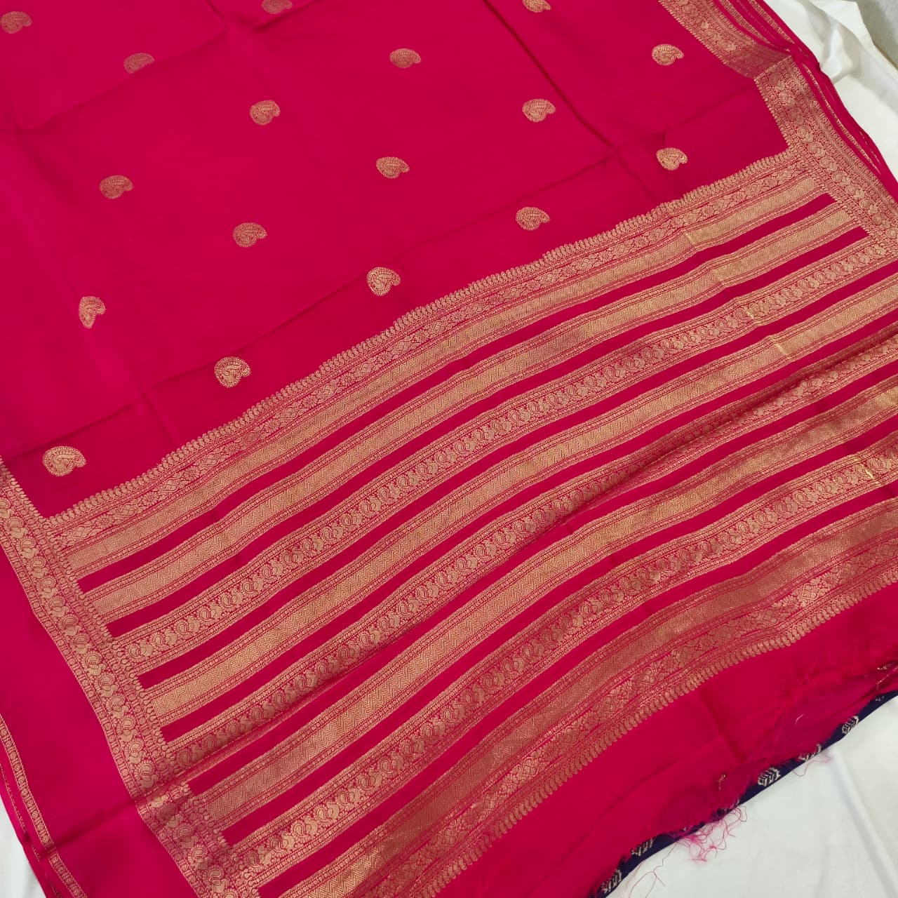 Pink Viscose Saree with Purple Contrast blouse