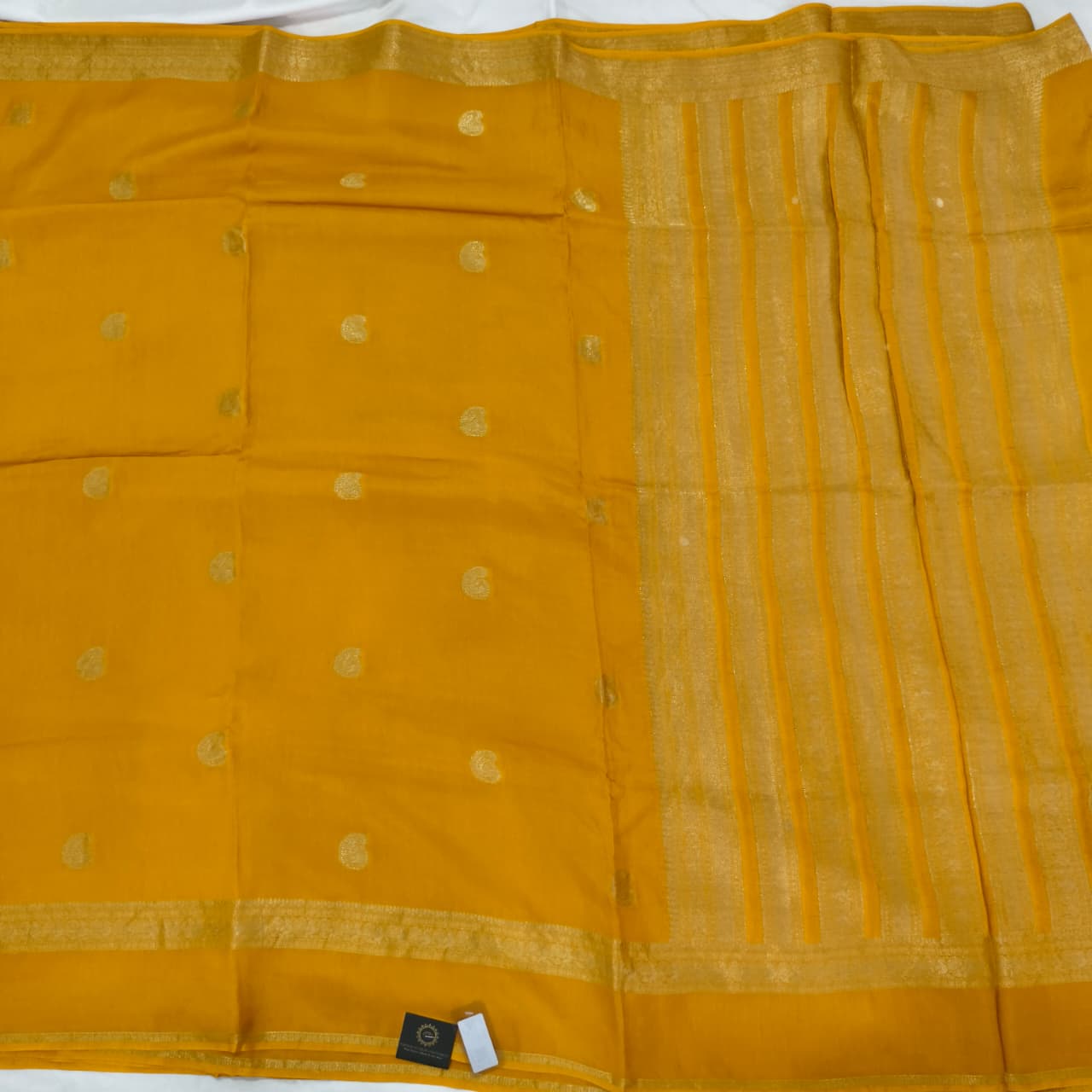 Yellow Viscose Saree with Green Contrast blouse