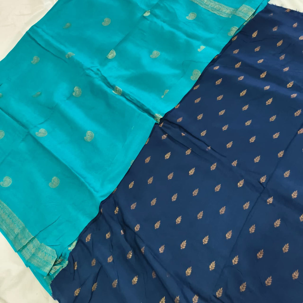 Light Blue Viscose Saree with Navy Blue Contrast blouse