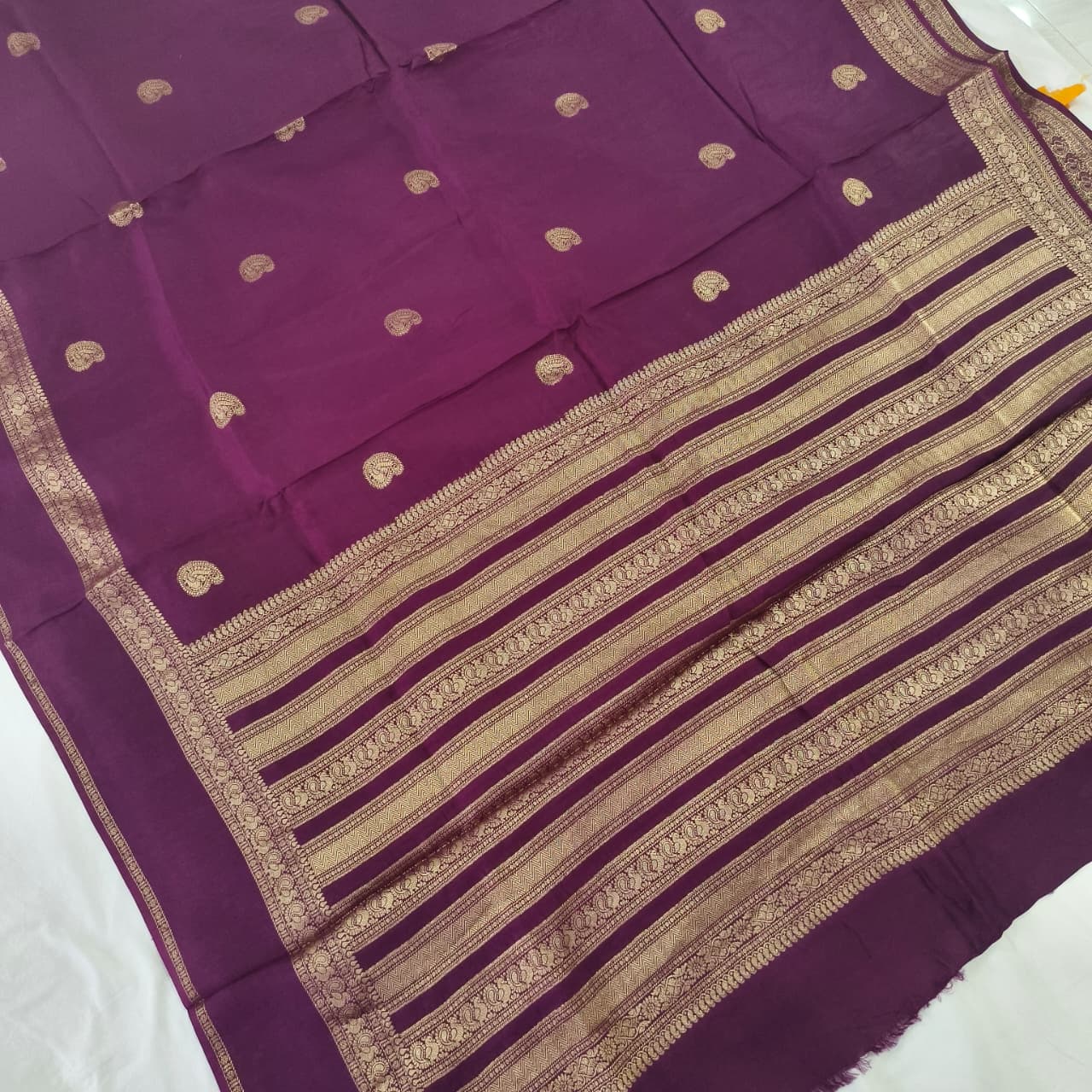 Deep Magenta Viscose Saree with Yellow Contrast blouse