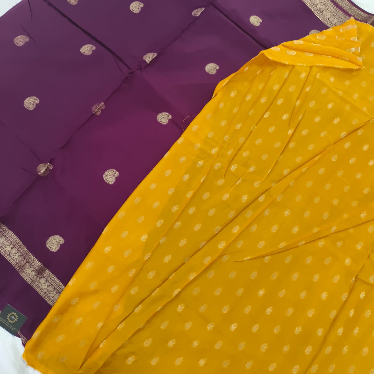 Deep Magenta Viscose Saree with Yellow Contrast blouse
