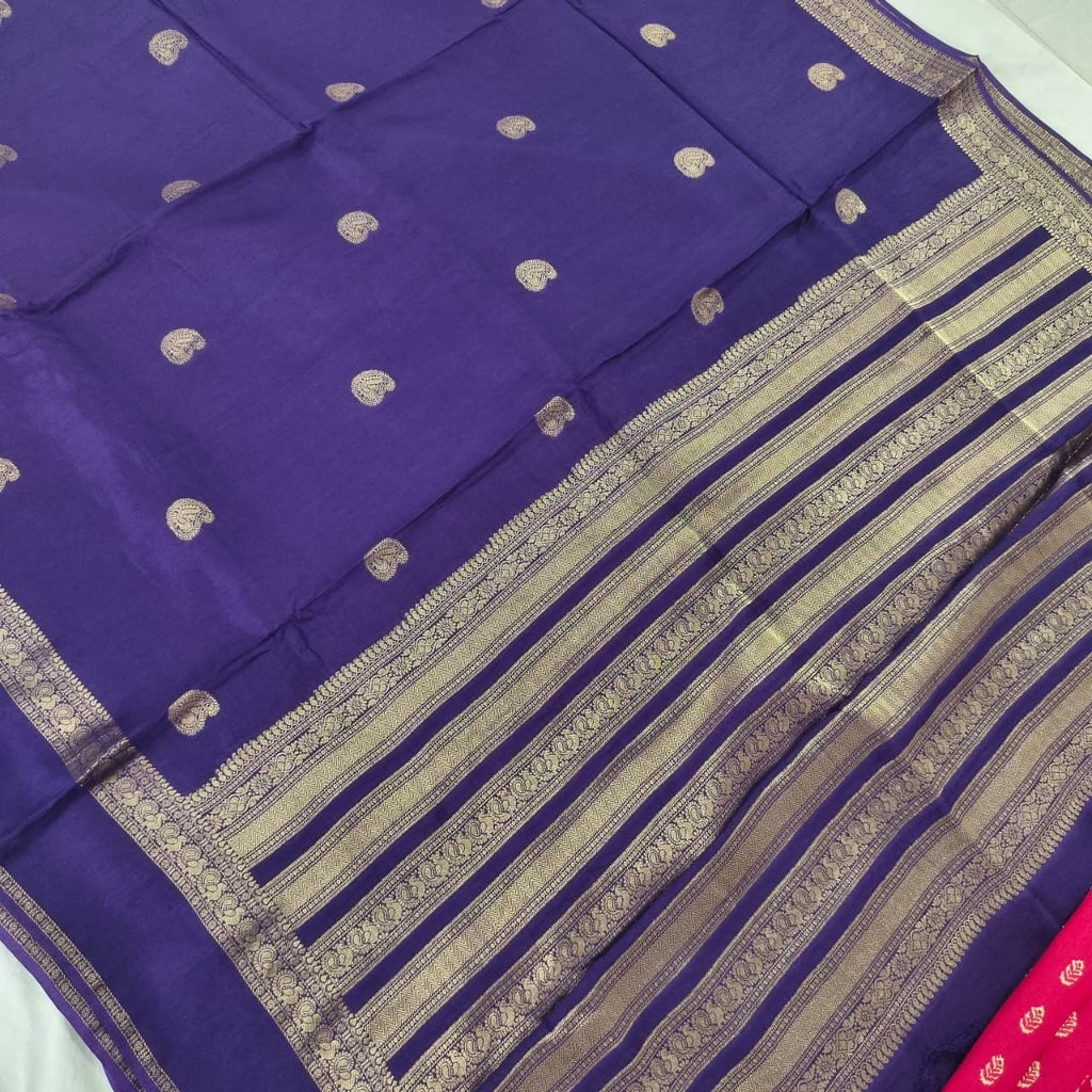 Purple Viscose Saree with Rani Pink Contrast blouse