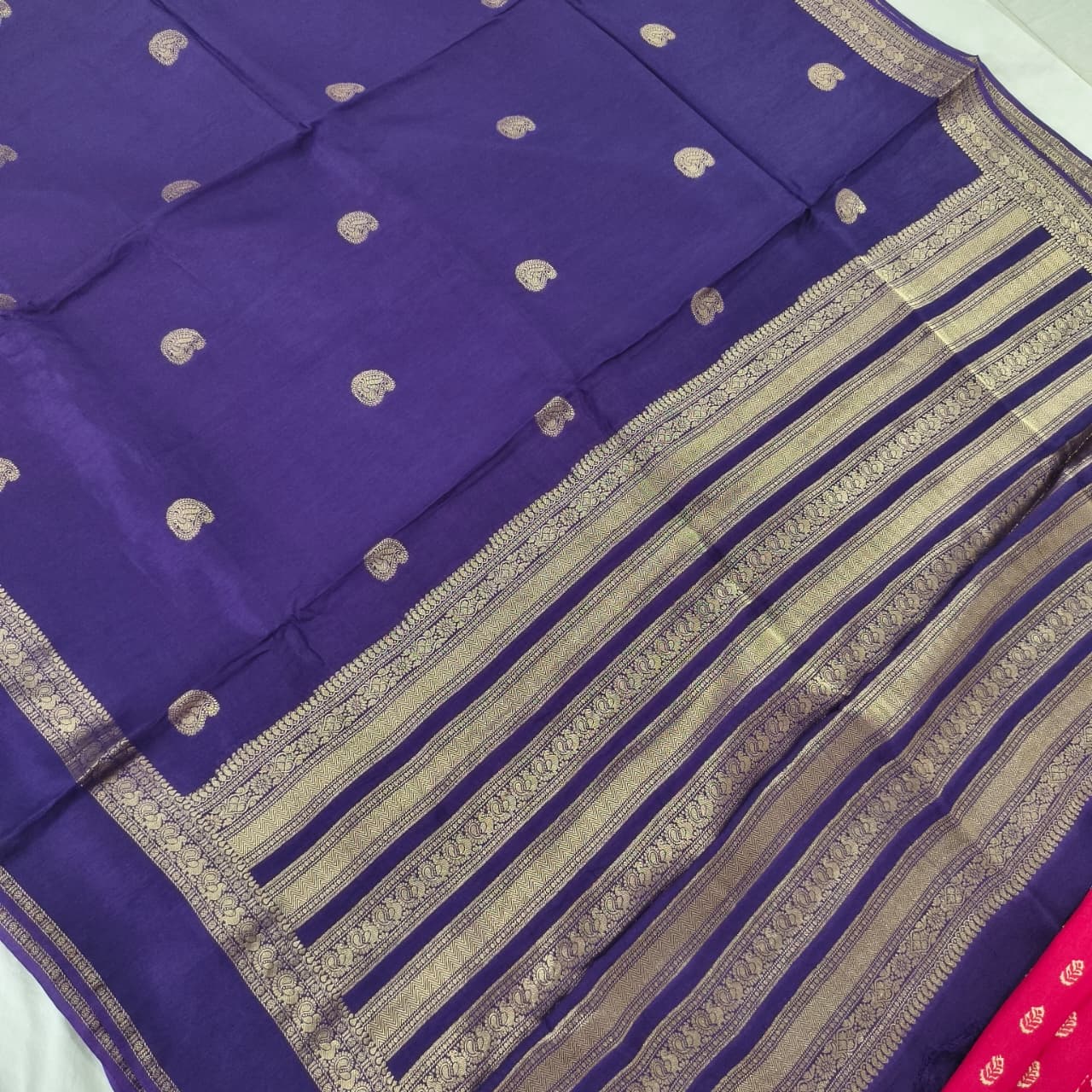 Purple Viscose Saree with Rani Pink Contrast blouse