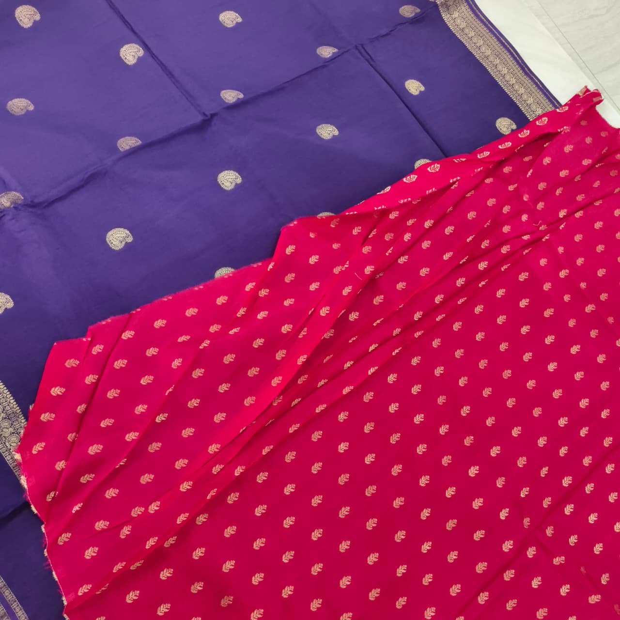 Purple Viscose Saree with Rani Pink Contrast blouse