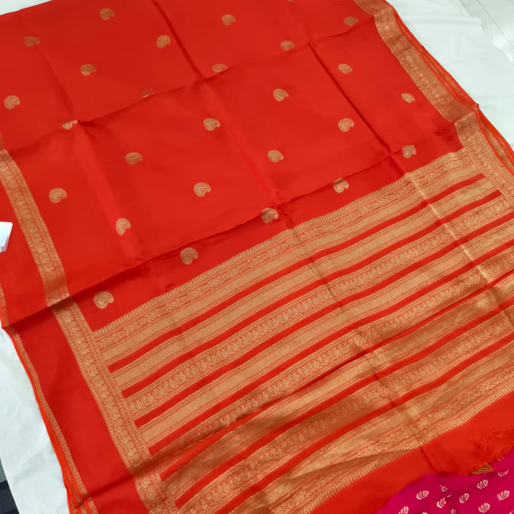 Orange Viscose Saree with Pink Contrast blouse