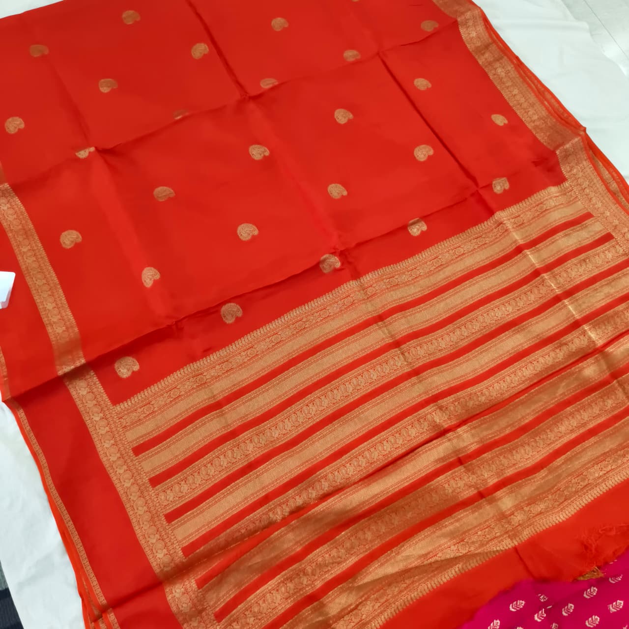 Orange Viscose Saree with Pink Contrast blouse