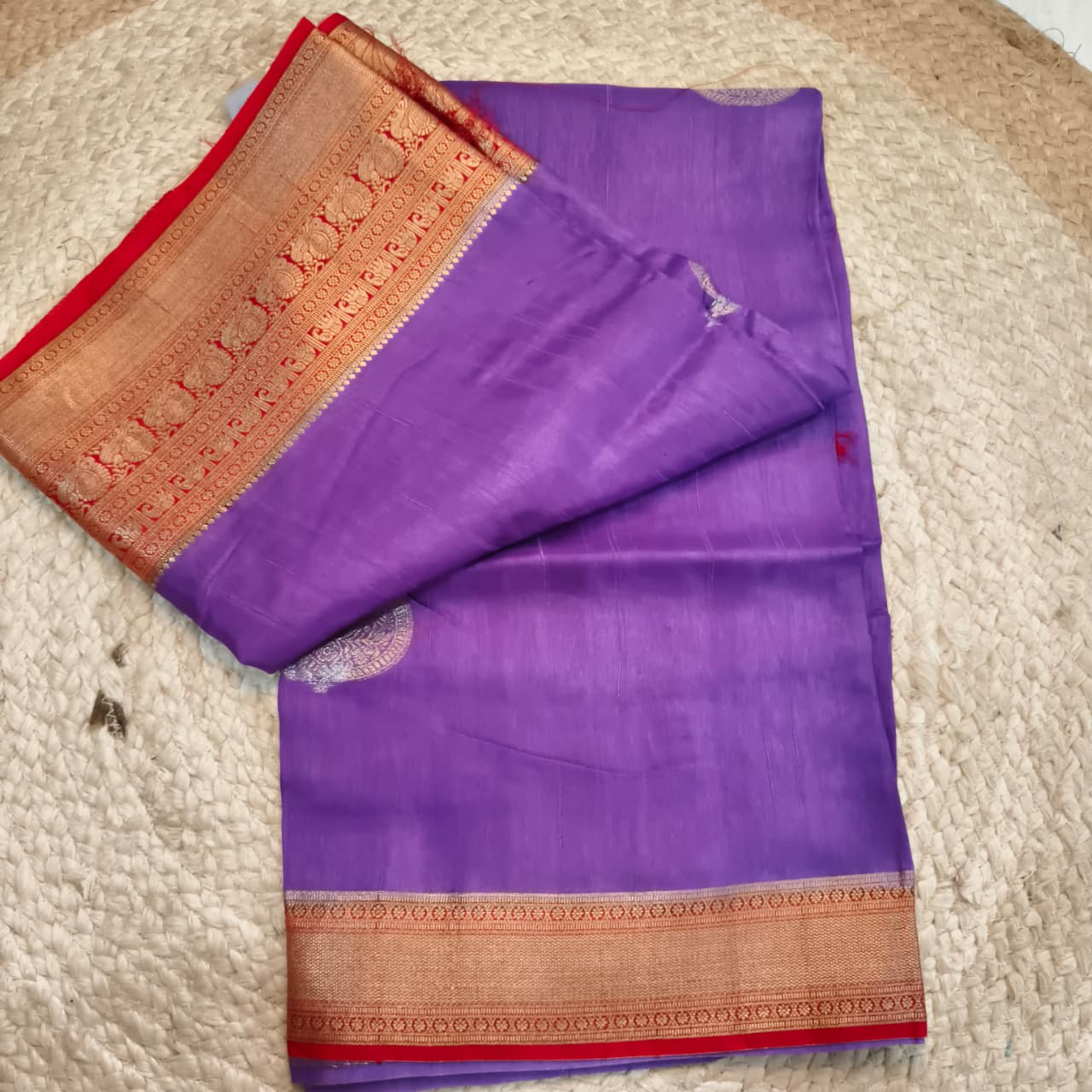 Light Purple Viscose Saree with Red Contrast Border
