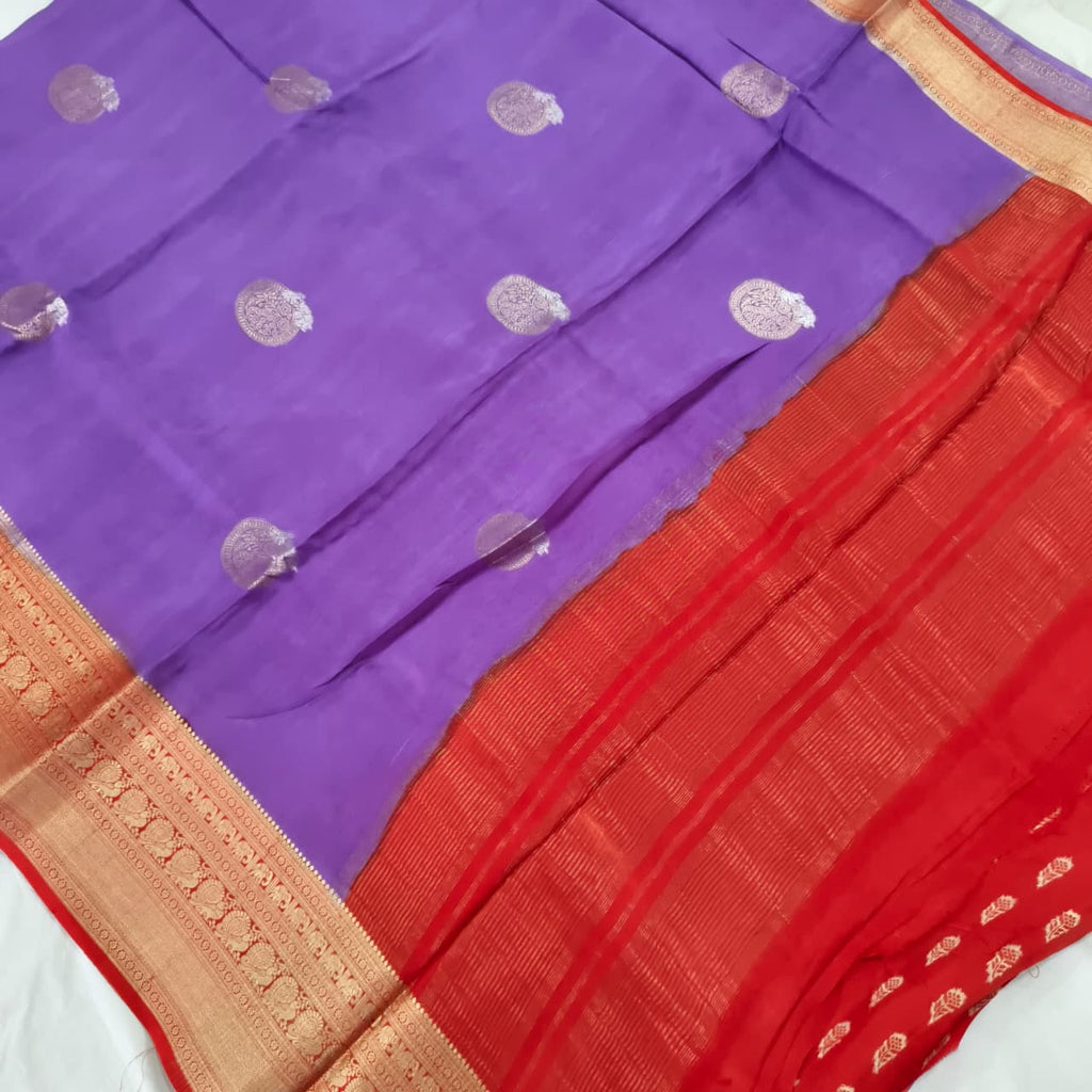Light Purple Viscose Saree with Red Contrast Border