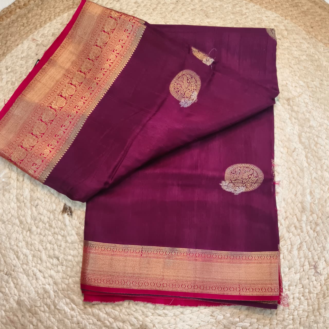 Deep Wine Viscose Saree with Pink Contrast Border
