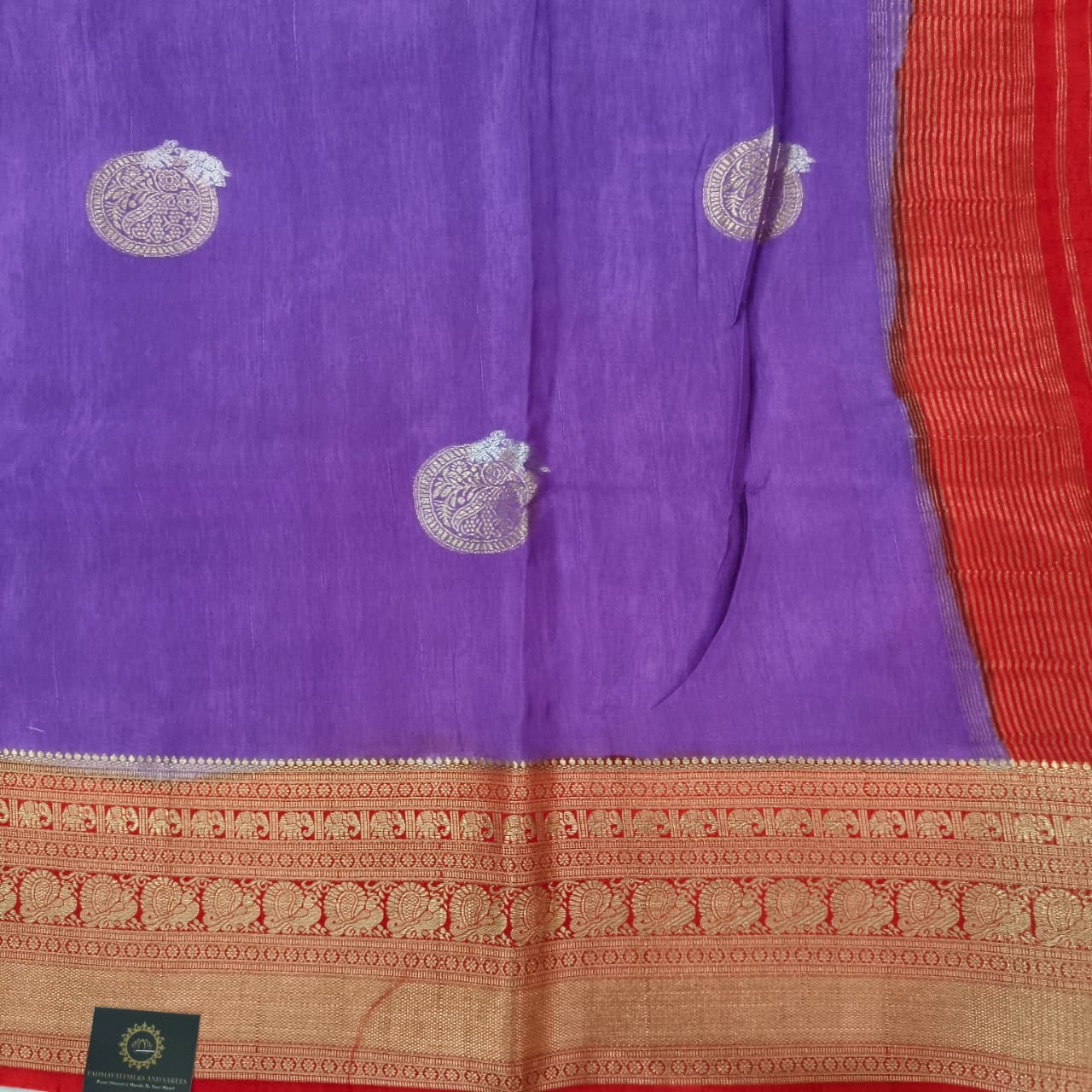 Light Purple Viscose Saree with Red Contrast Border