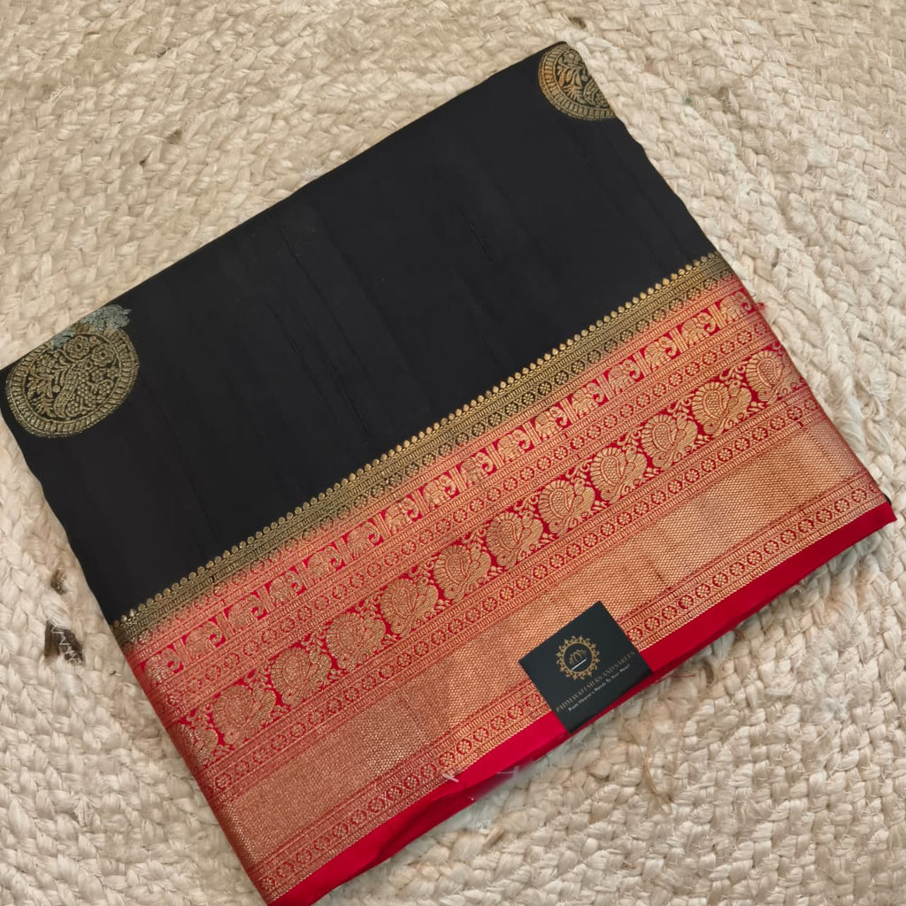 Black Viscose Saree with Red Contrast Border