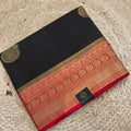 Black Viscose Saree with Red Contrast Border