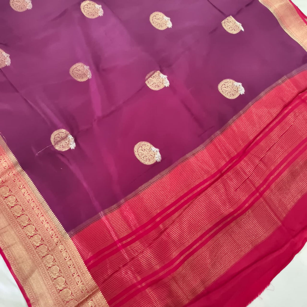 Deep Wine Viscose Saree with Pink Contrast Border