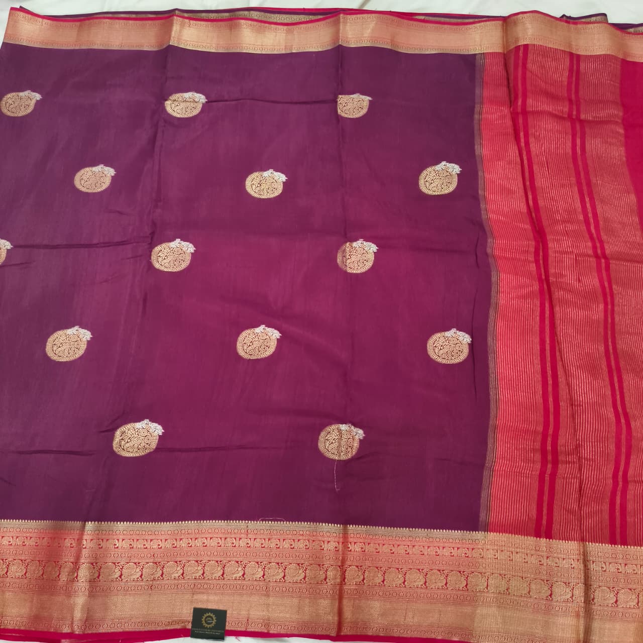 Deep Wine Viscose Saree with Pink Contrast Border