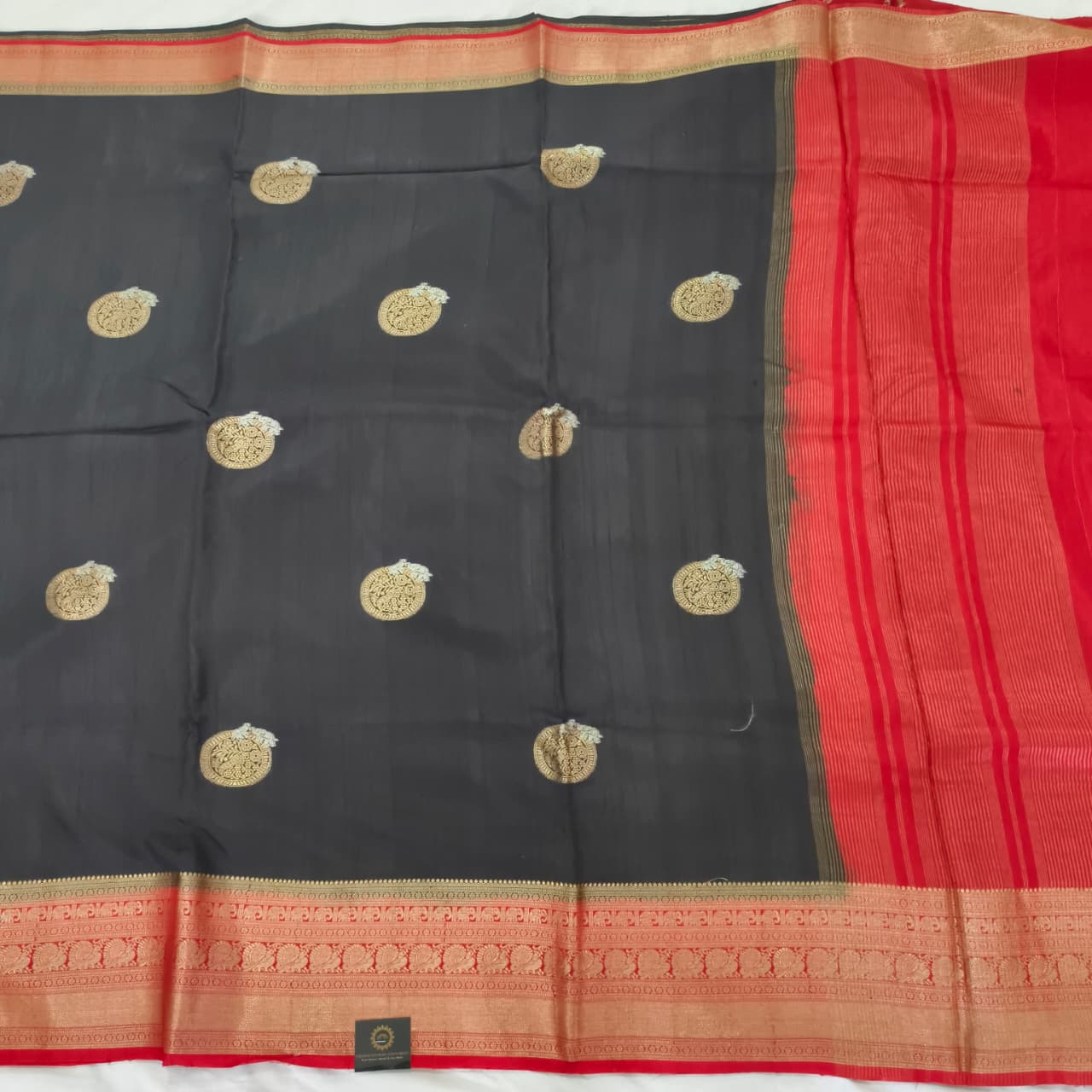 Black Viscose Saree with Red Contrast Border