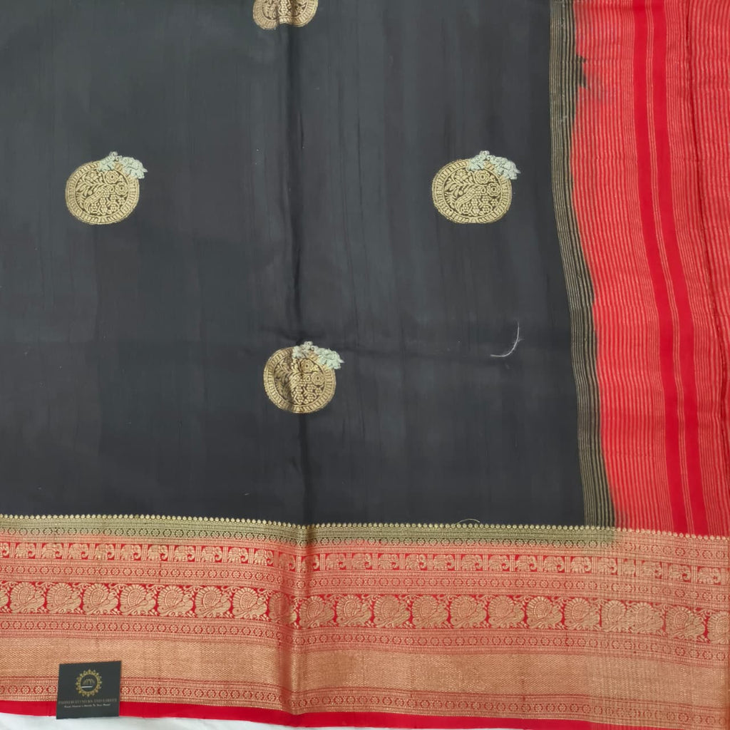Black Viscose Saree with Red Contrast Border