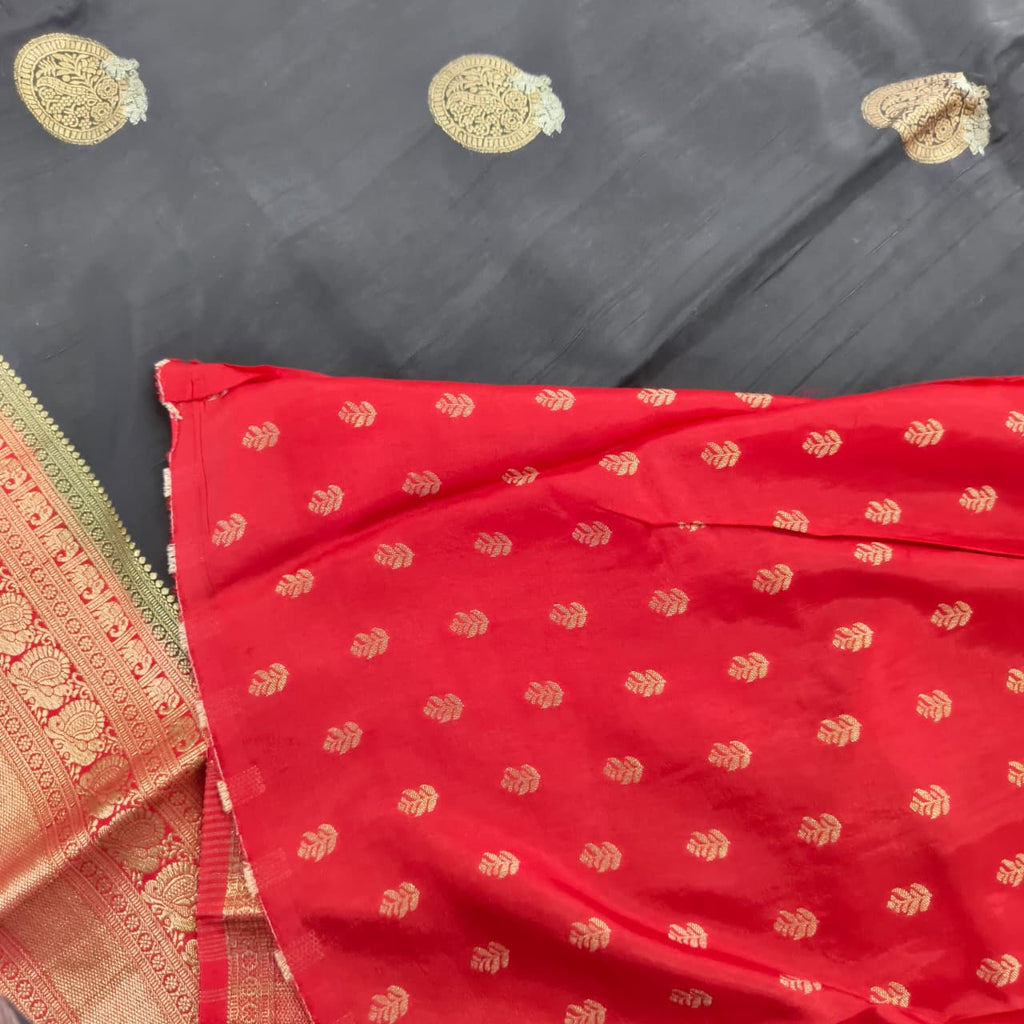 Black Viscose Saree with Red Contrast Border