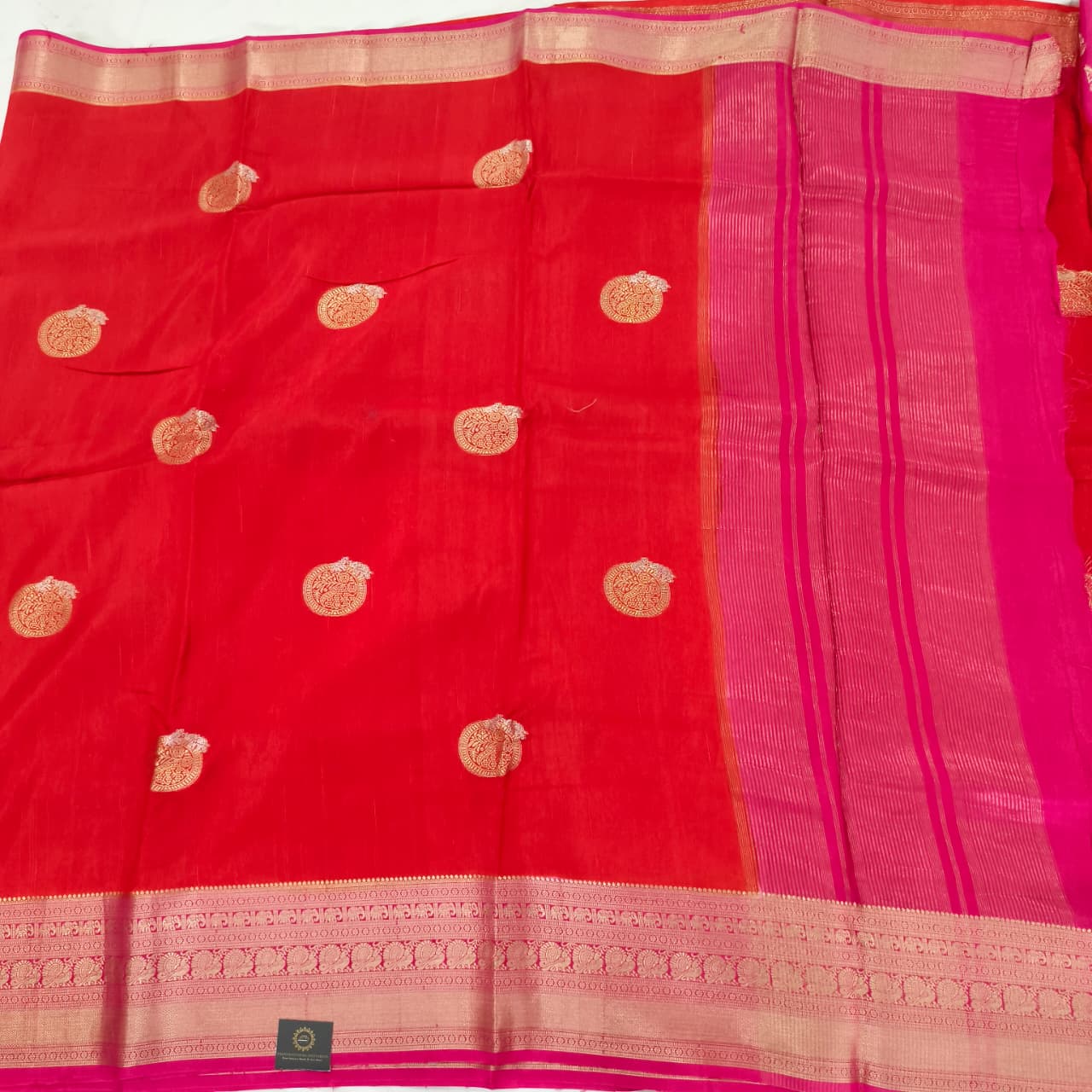 Orange Viscose Saree with Pink Contrast Border