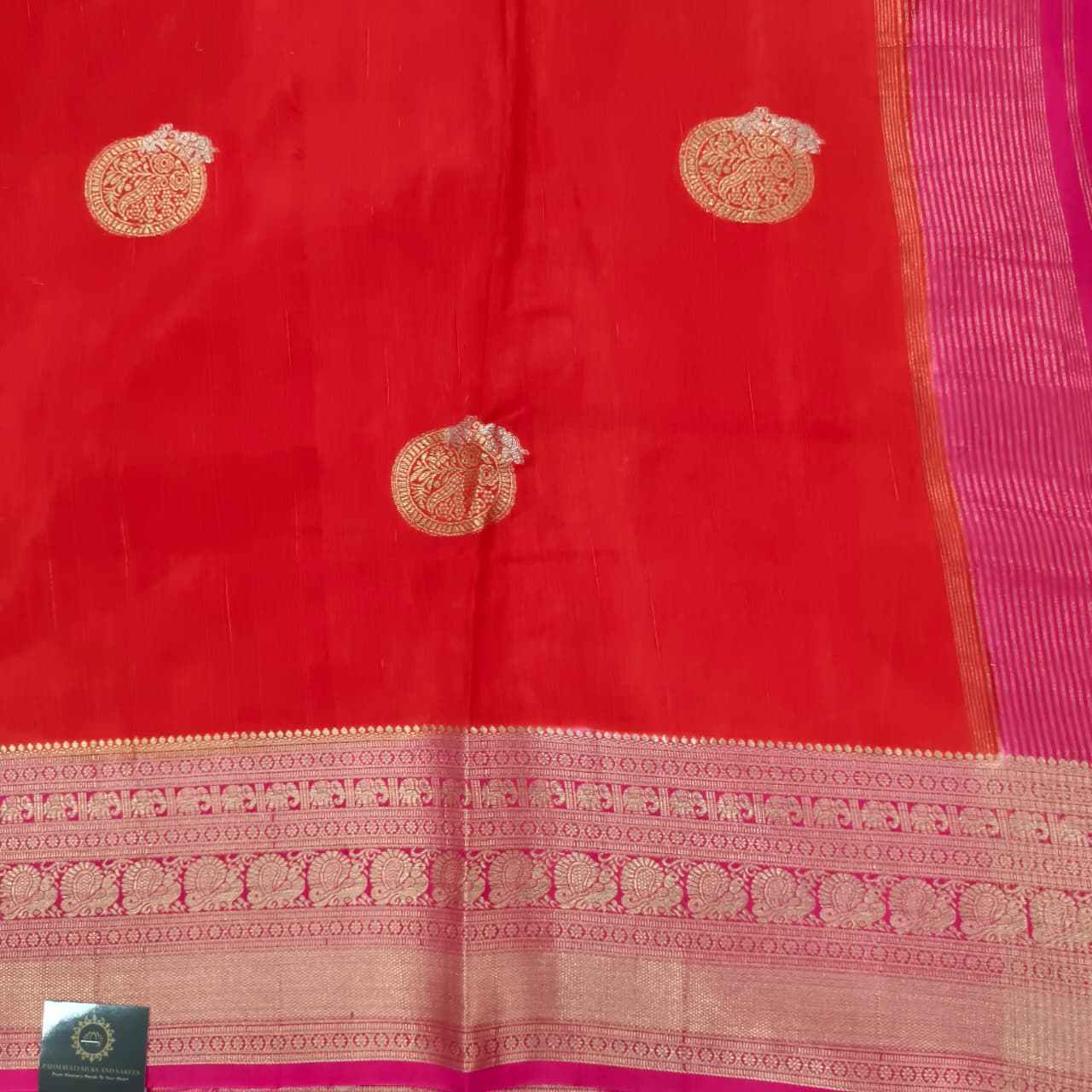 Orange Viscose Saree with Pink Contrast Border