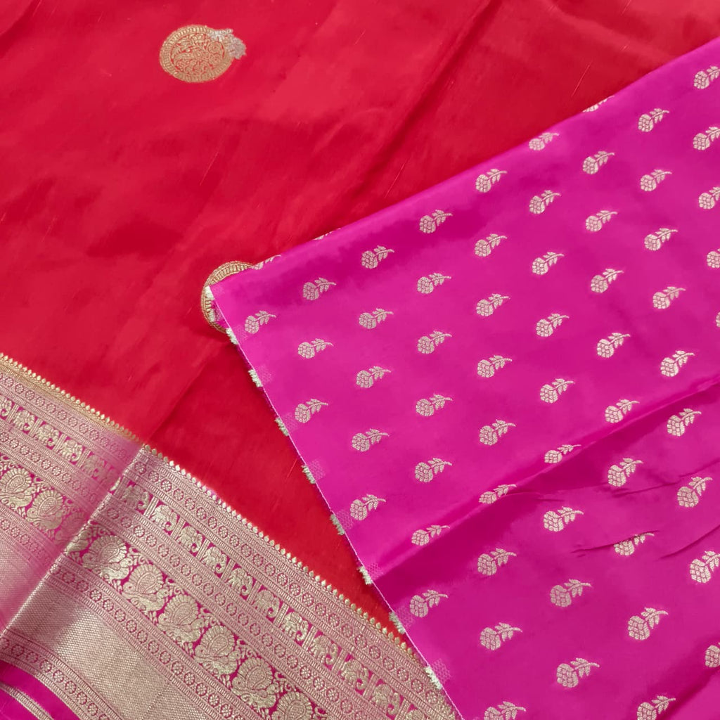 Orange Viscose Saree with Pink Contrast Border