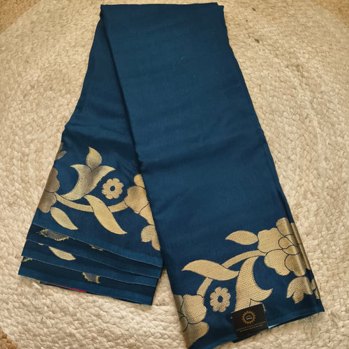 Blue Fancy Crepe Saree with Red Contrast blouse