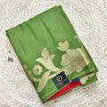 Green Fancy Crepe Saree with Pink Contrast blouse