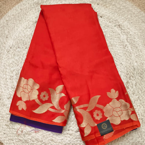 Orange Fancy Crepe Saree with Purple Contrast blouse
