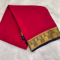 Pure Mysore Crepe Silk Saree – Red with Blue Contrast