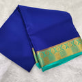 Pure Mysore Crepe Silk Saree – Navy Blue with Turquoise Blue Contrast