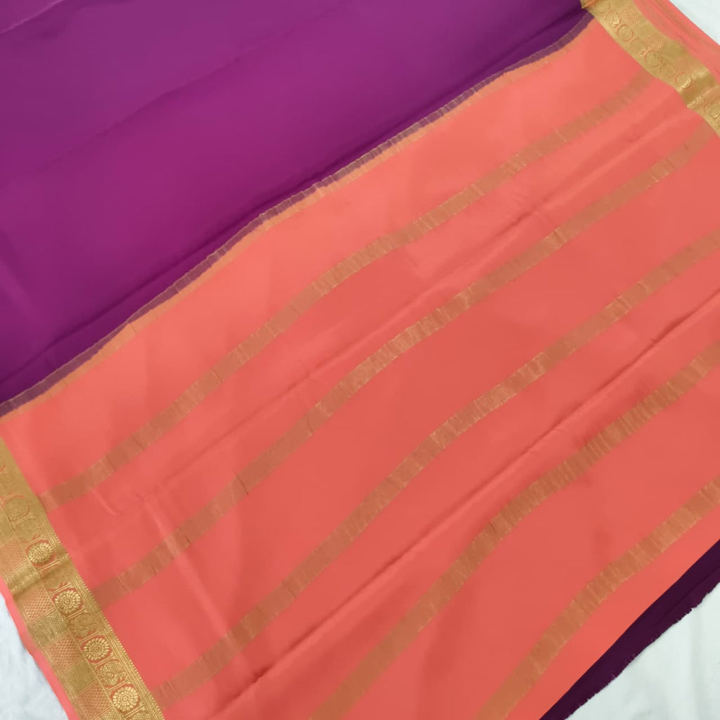 Pure Mysore Crepe Silk Saree – Wine with Peach Contrast