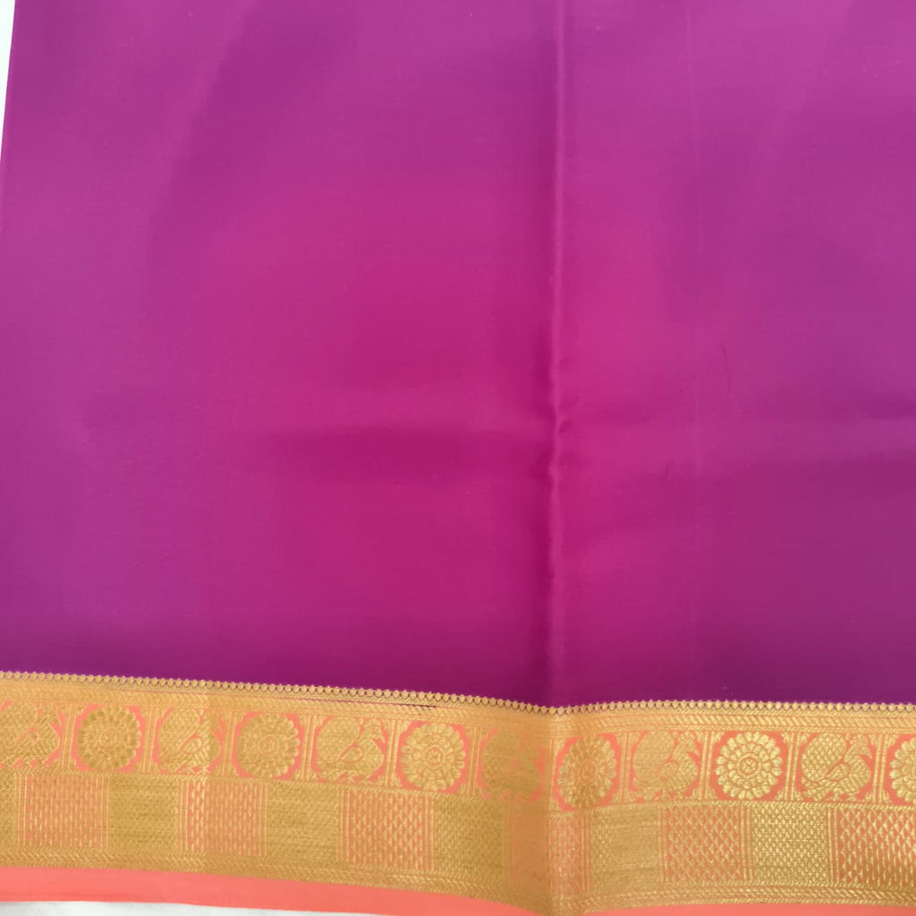 Pure Mysore Crepe Silk Saree – Wine with Peach Contrast