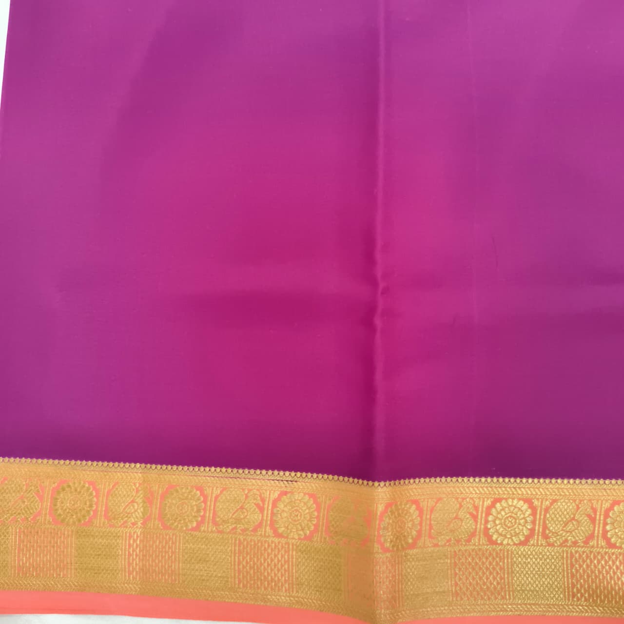 Pure Mysore Crepe Silk Saree – Wine with Peach Contrast