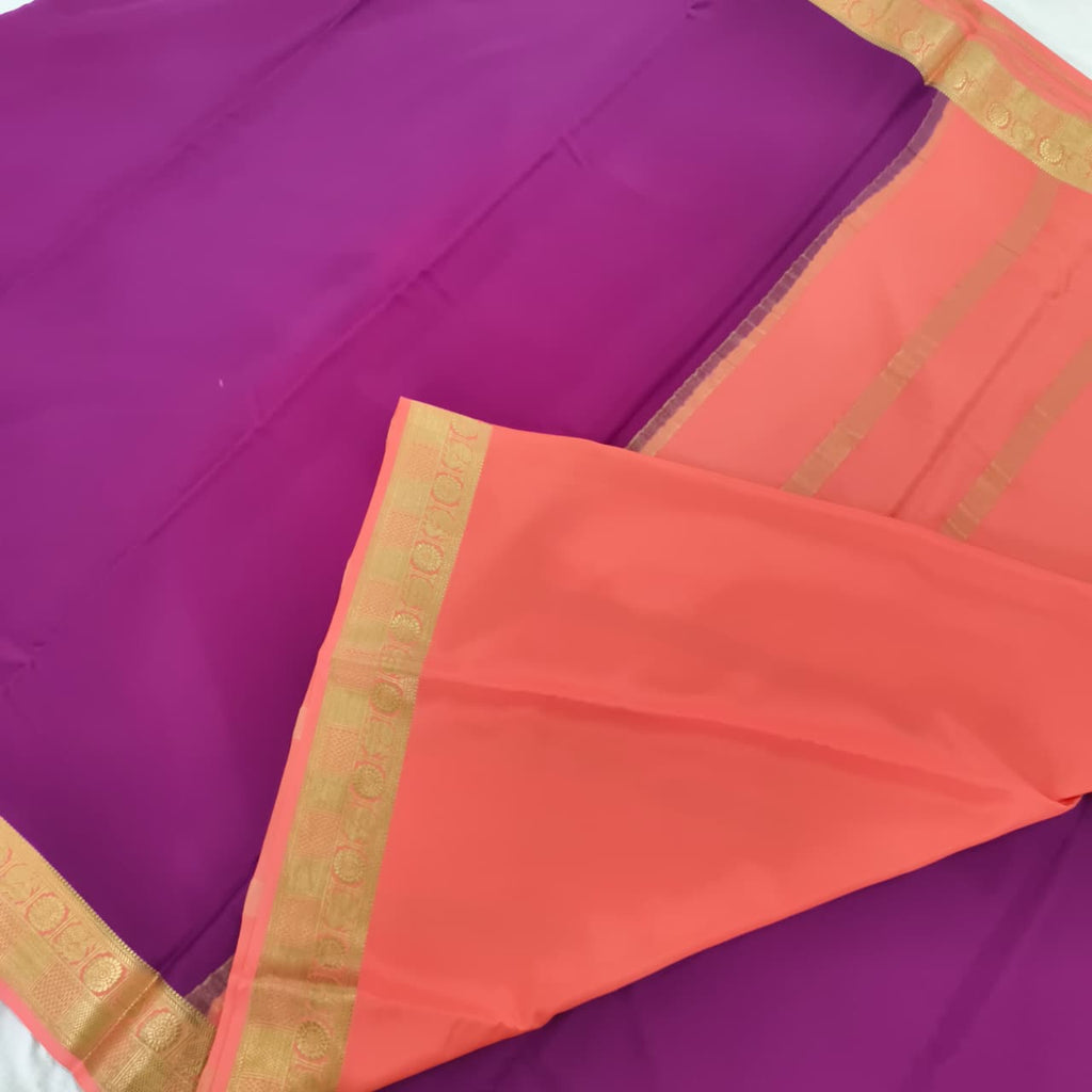 Pure Mysore Crepe Silk Saree – Wine with Peach Contrast