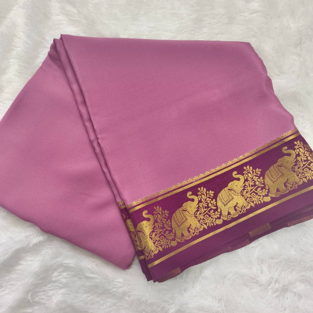 Pure Mysore Crepe Silk Saree – Onion Pink with Wine Contrast