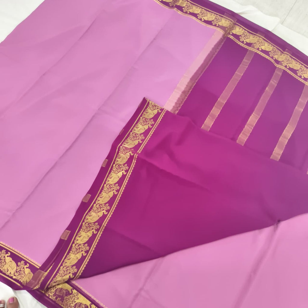 Pure Mysore Crepe Silk Saree – Onion Pink with Wine Contrast