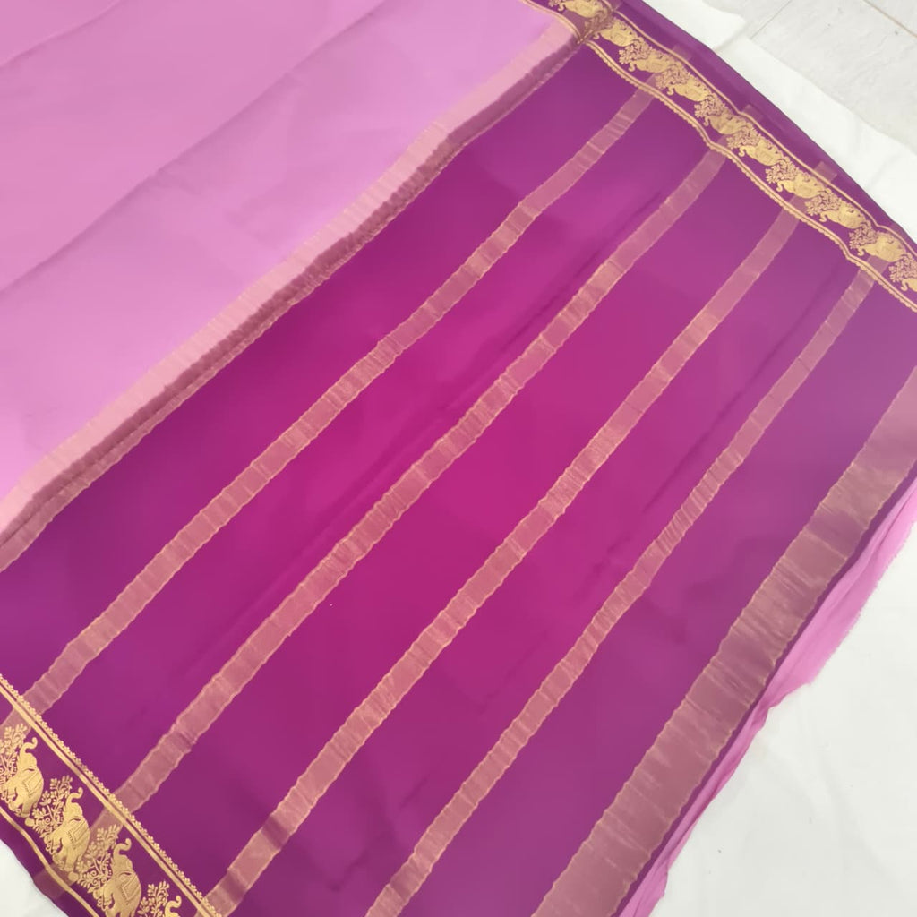 Pure Mysore Crepe Silk Saree – Onion Pink with Wine Contrast