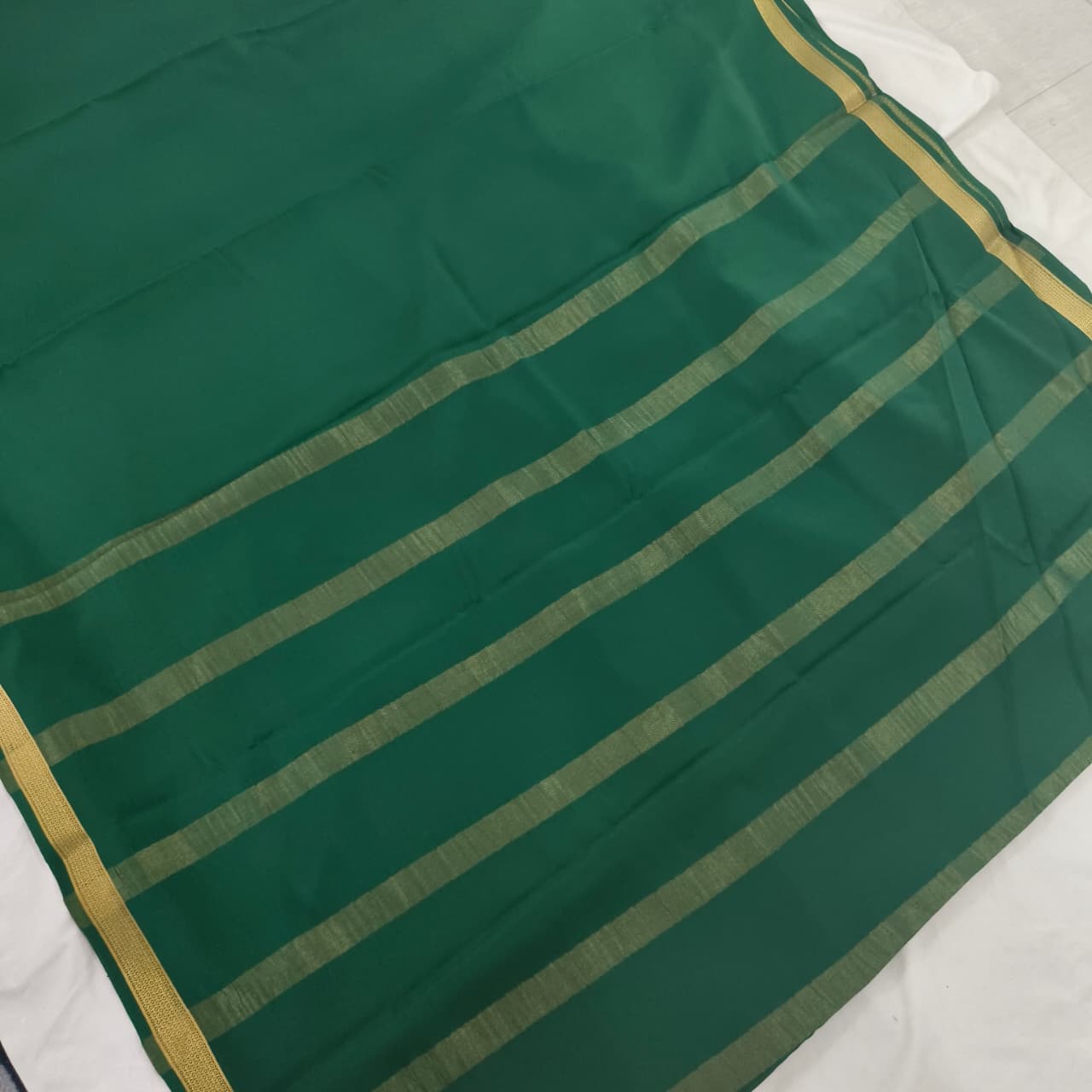 Pure Mysore Crepe Silk Saree – Rama Green