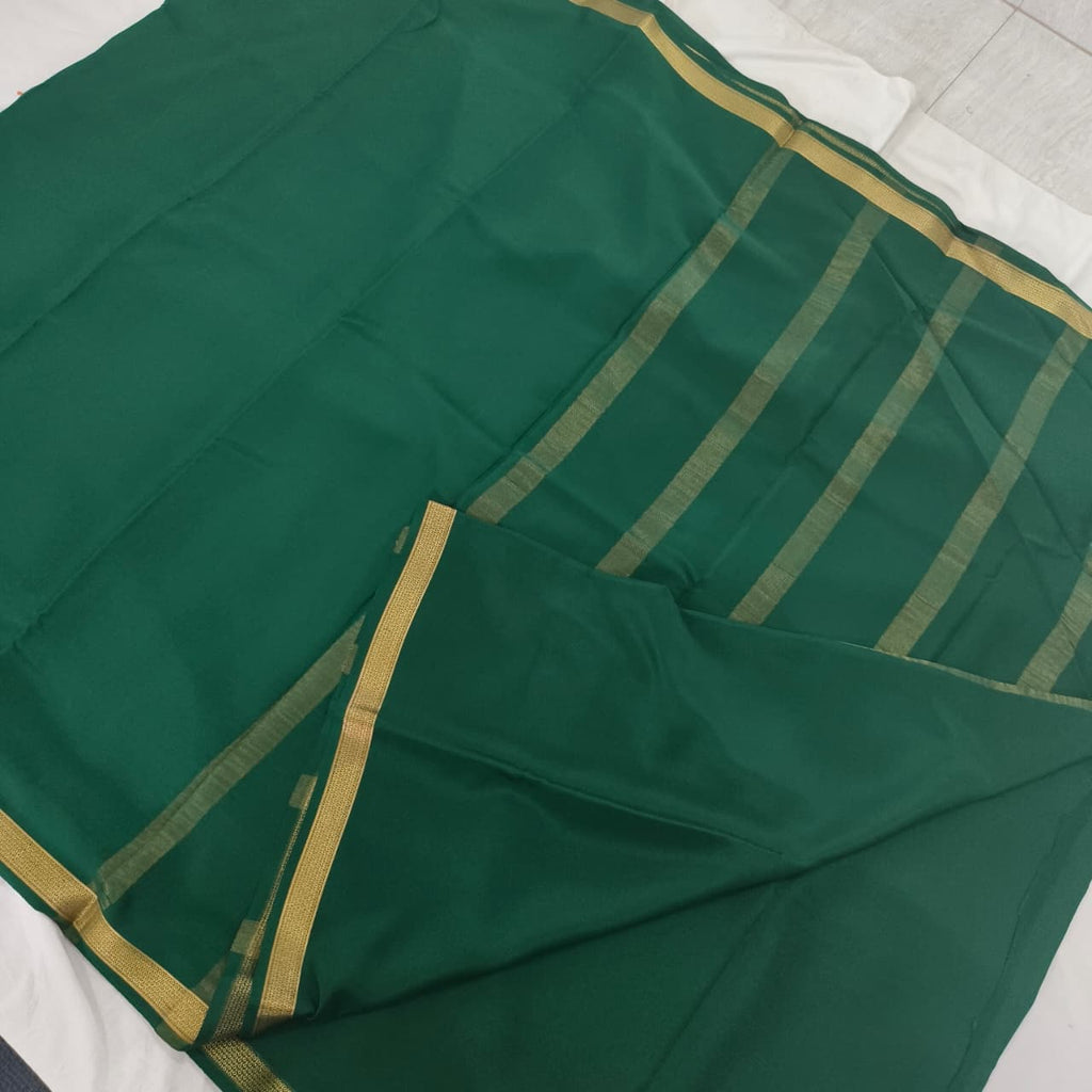 Pure Mysore Crepe Silk Saree – Rama Green