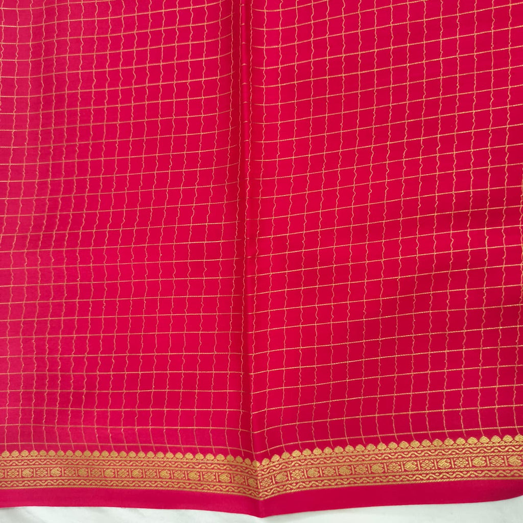 Pure Mysore Crepe Silk Saree – Red with small checks