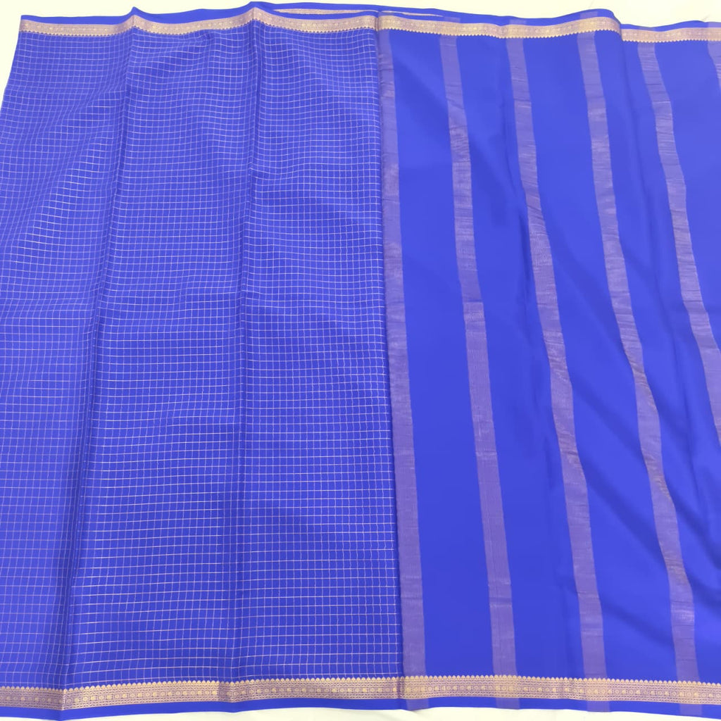 Pure Mysore Crepe Silk Saree –Royal Blue with small checks